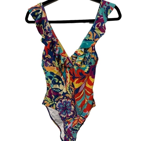 Tahari Tropical One Piece Flutter Straps SZMedium Ruffle Rainbow Summer Beach - Picture 8 of 8